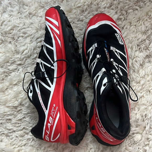 Salomon S-Lab XT 6 sneakers. Black and red with white accents. Men's US size 10 - Picture 1 of 5